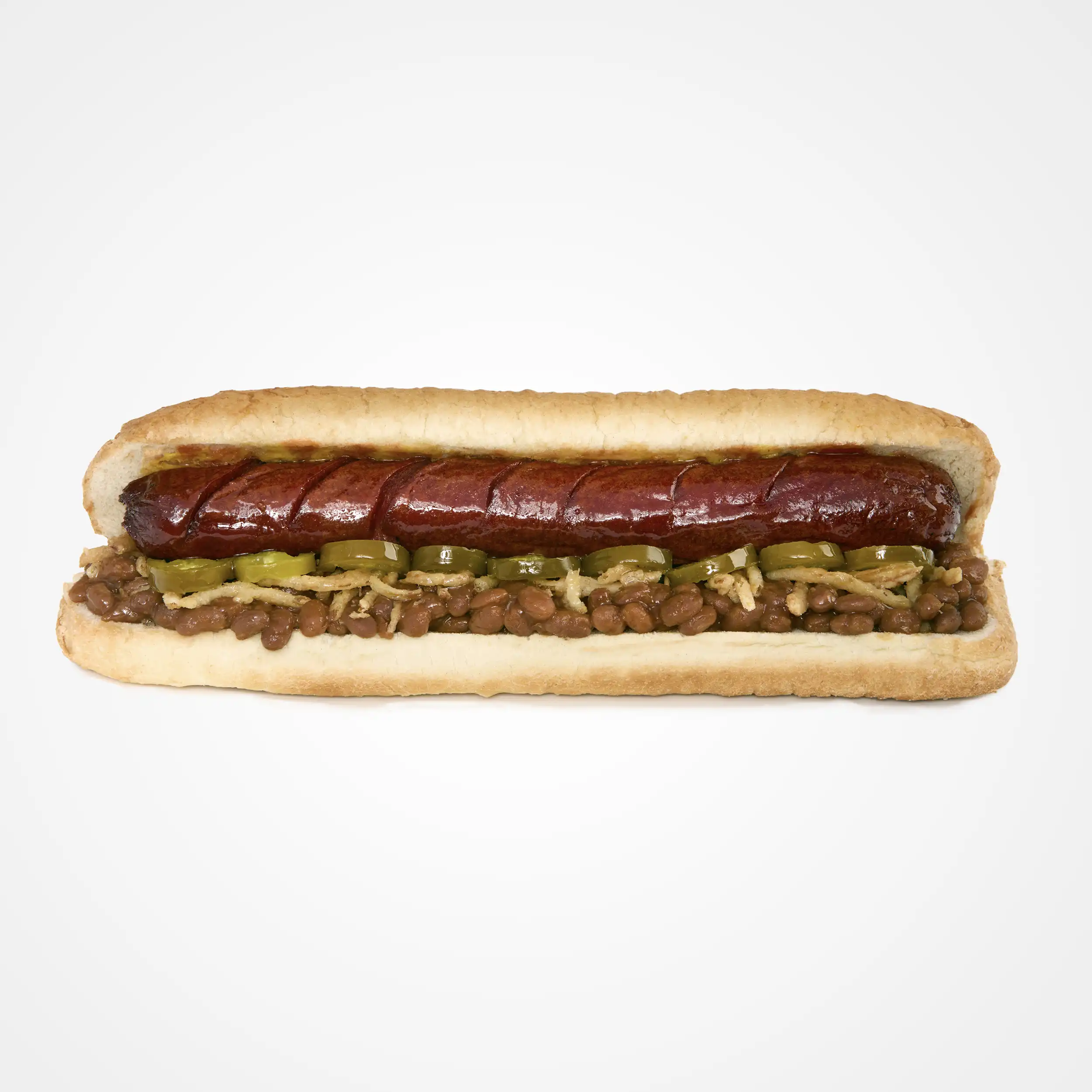 Boston Bean Dog – topped with Brown Beans in gravy